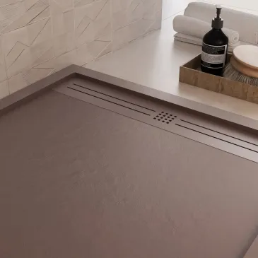 Receveur de douche en résine brune avec trou latéral GRID