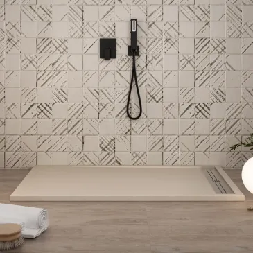 Receveur de douche 80 x 110 cm CRÈME en résine effet marbre avec bonde latérale RELAX