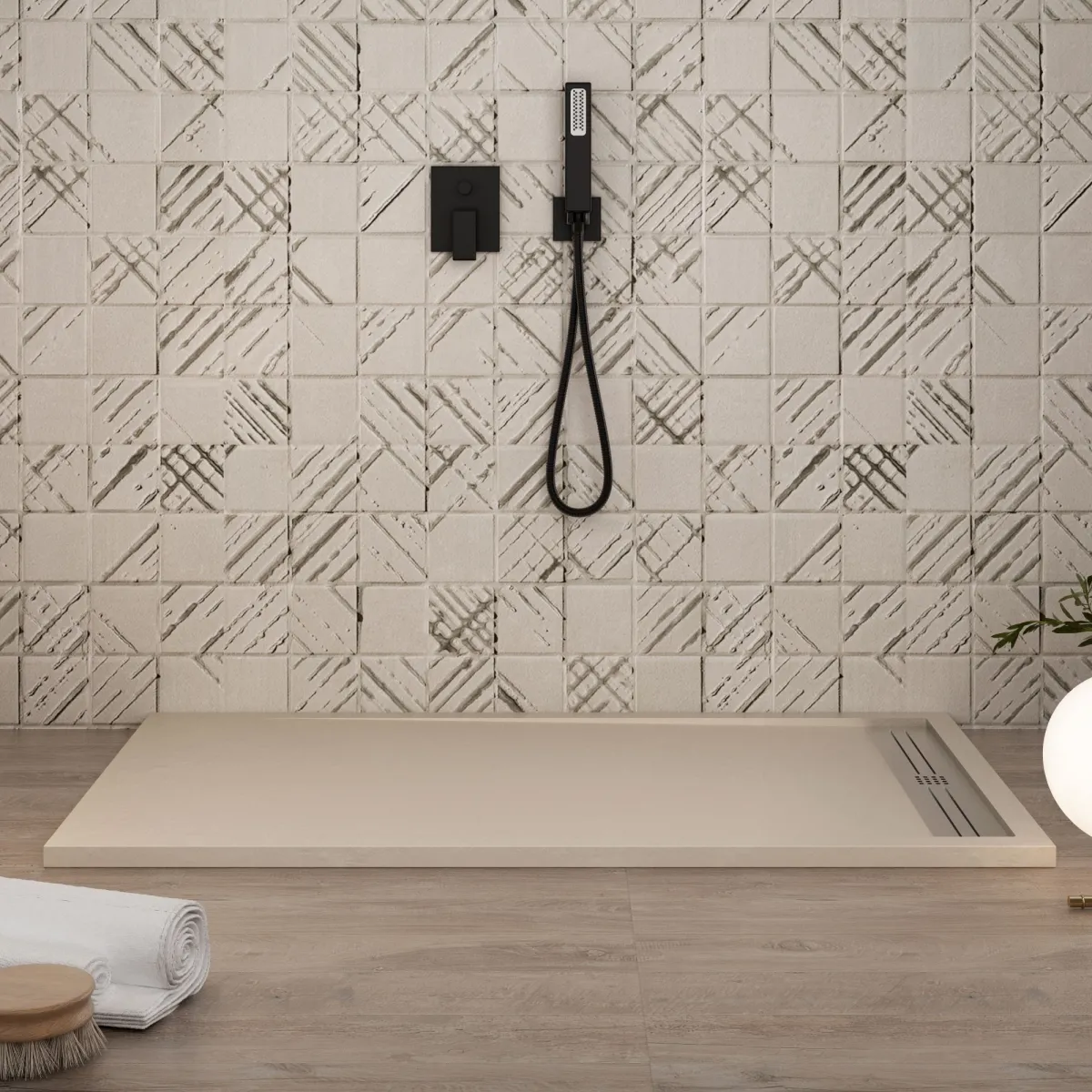Receveur de douche 80 x 110 cm CRÈME en résine effet...