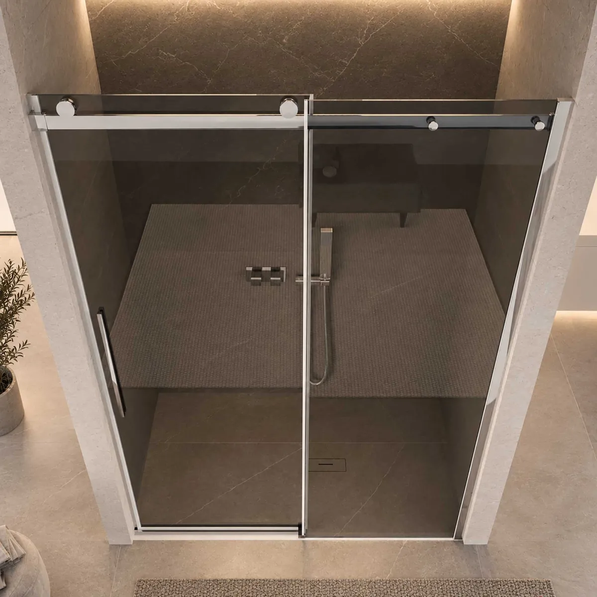 Porte de douche en verre fumé anticalcaire Euclide de 8 mm