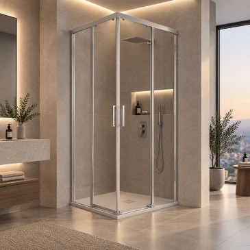 Cabine de douche d'angle coulissante transparente, deux côtés, 6mm, H195cm, UNICO