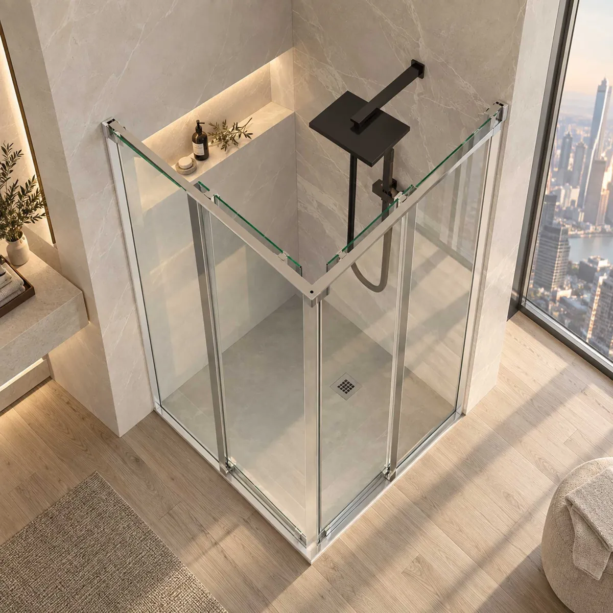 CABINE DE DOUCHE à deux côtés avec ouverture coulissante...