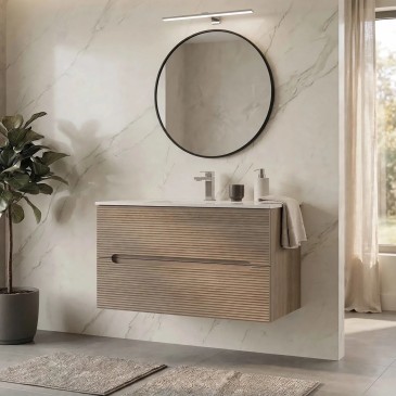 Mobile Bagno Cannettato Effetto Rovere Color Grigio Sabbia 60 80 100