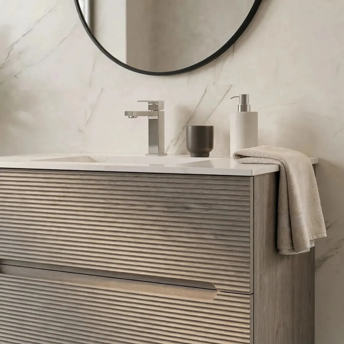 Mobile bagno cannettato Rovere con lavabo e lampada LED |...