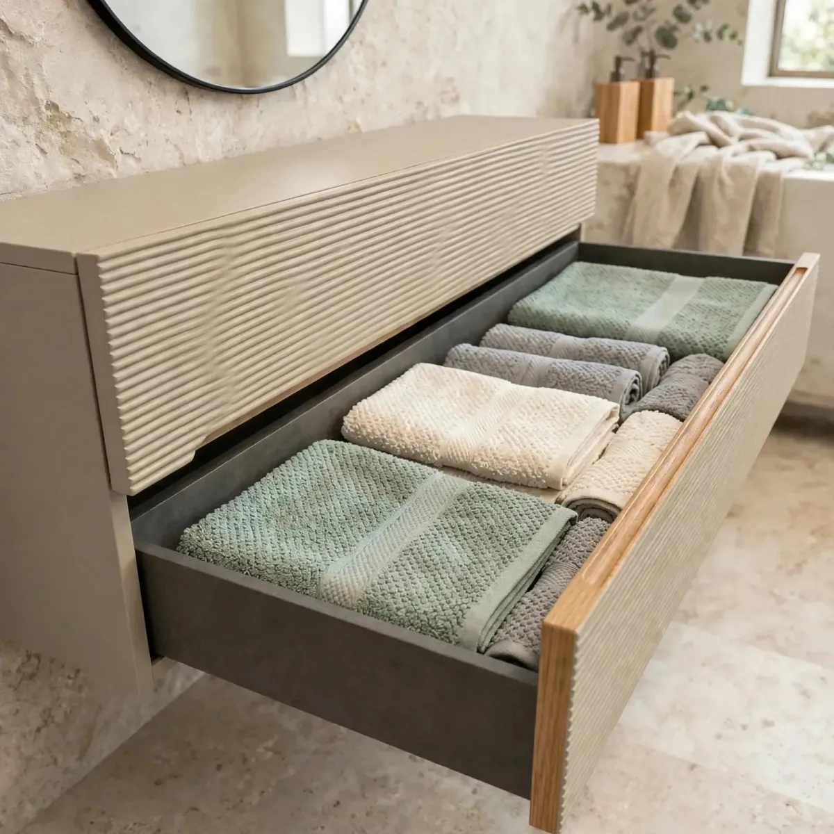 Mobile bagno cannettato Rovere con lavabo e lampada LED |...