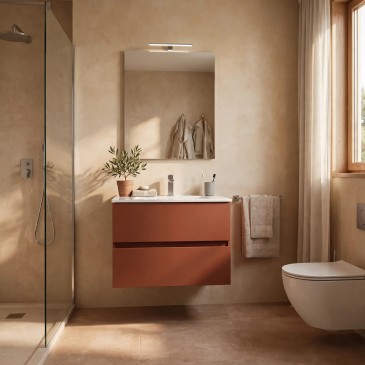 Krea Wandmontierter Badezimmerschrank mit Spiegel und Lampe in Terrakotta, 60 x 80 x 100 cm