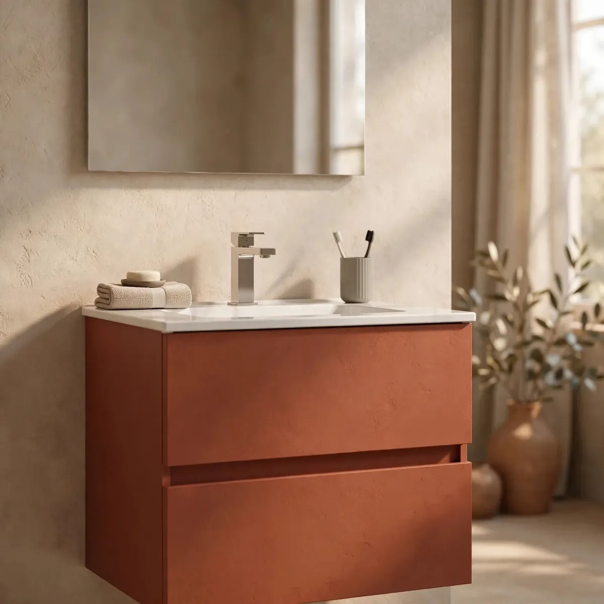 Mobile bagno sospeso terracotta in 3 misure | Mondialshop