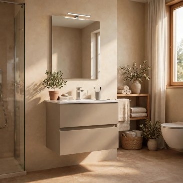 Mobile Bagno Sospeso Sabbia Specchio e Lampada 60 80 100cm Krea