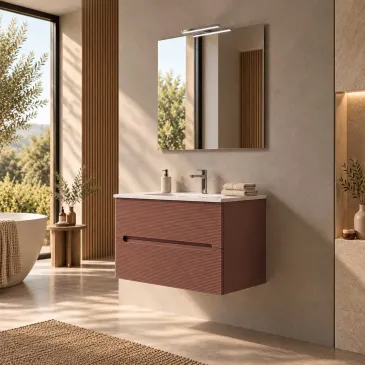 Mobile bagno cannettato Rovere con lavabo e lampada LED | Mondialshop