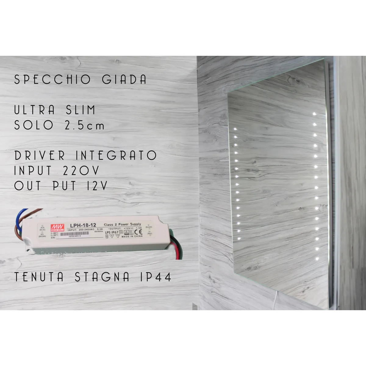 Specchio da bagno 60 x 80 cm( L x H) con luci led