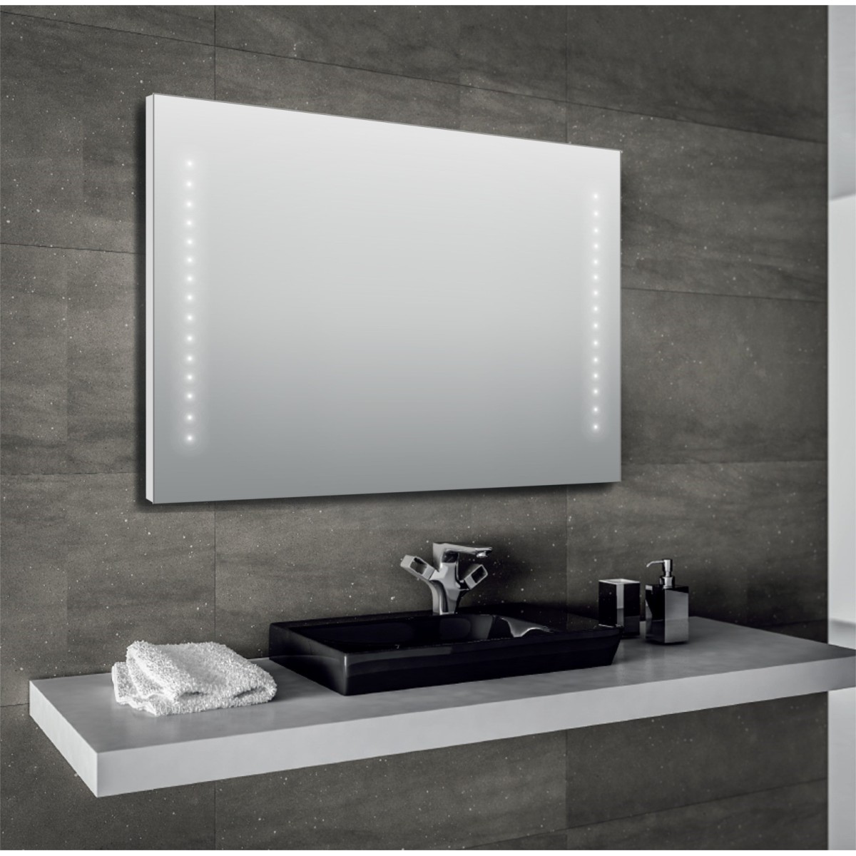 SP6, Specchio a LED Rettangolare, Specchio Bagno con profili luce, Specchio da parete con illuminazione LED, Dimensioni 100x65cm