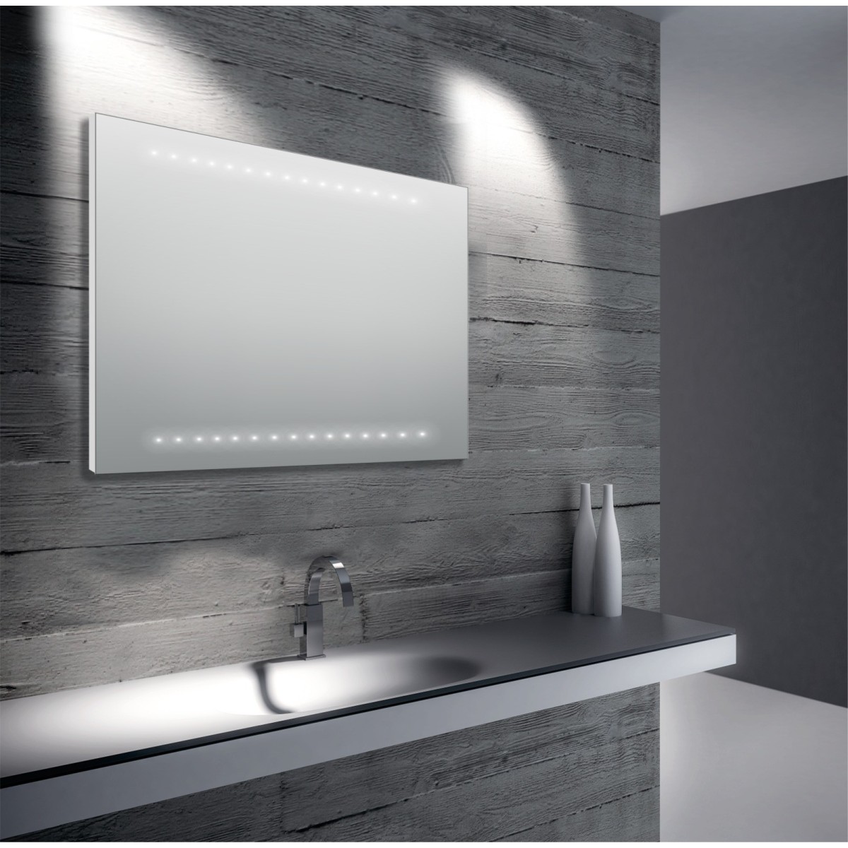 Miroir de salle de bain 60 x 80 cm (L x H) avec éclairage LED