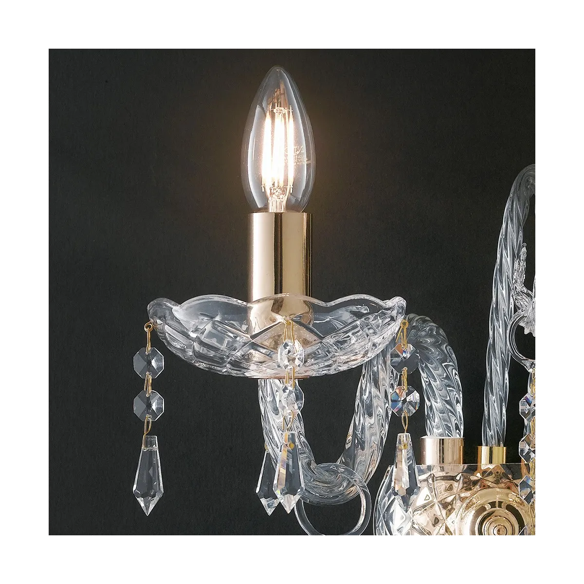 Applique 2 lumières Monalisa en verre décoré avec finition dorée et gouttes de cristal K9