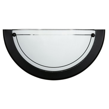 07/01100 - Applique Lunetta Cornice Metallo Nero Vetro Bianco Interno Classico E27