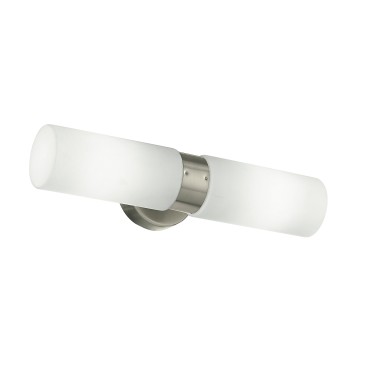 Applique nickel e vetro bianco con due cilindri orizzontali 40 watt E14