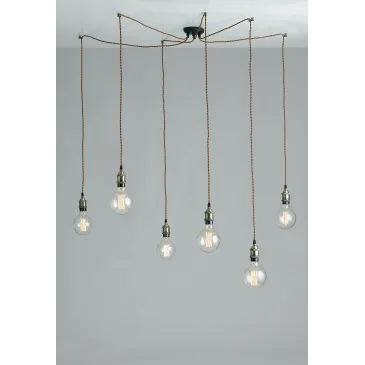 I-GROOVE-S6 - Lampadario 6 Sospensione Cavo in Tessuto Alluminio Rustico Vintage E27