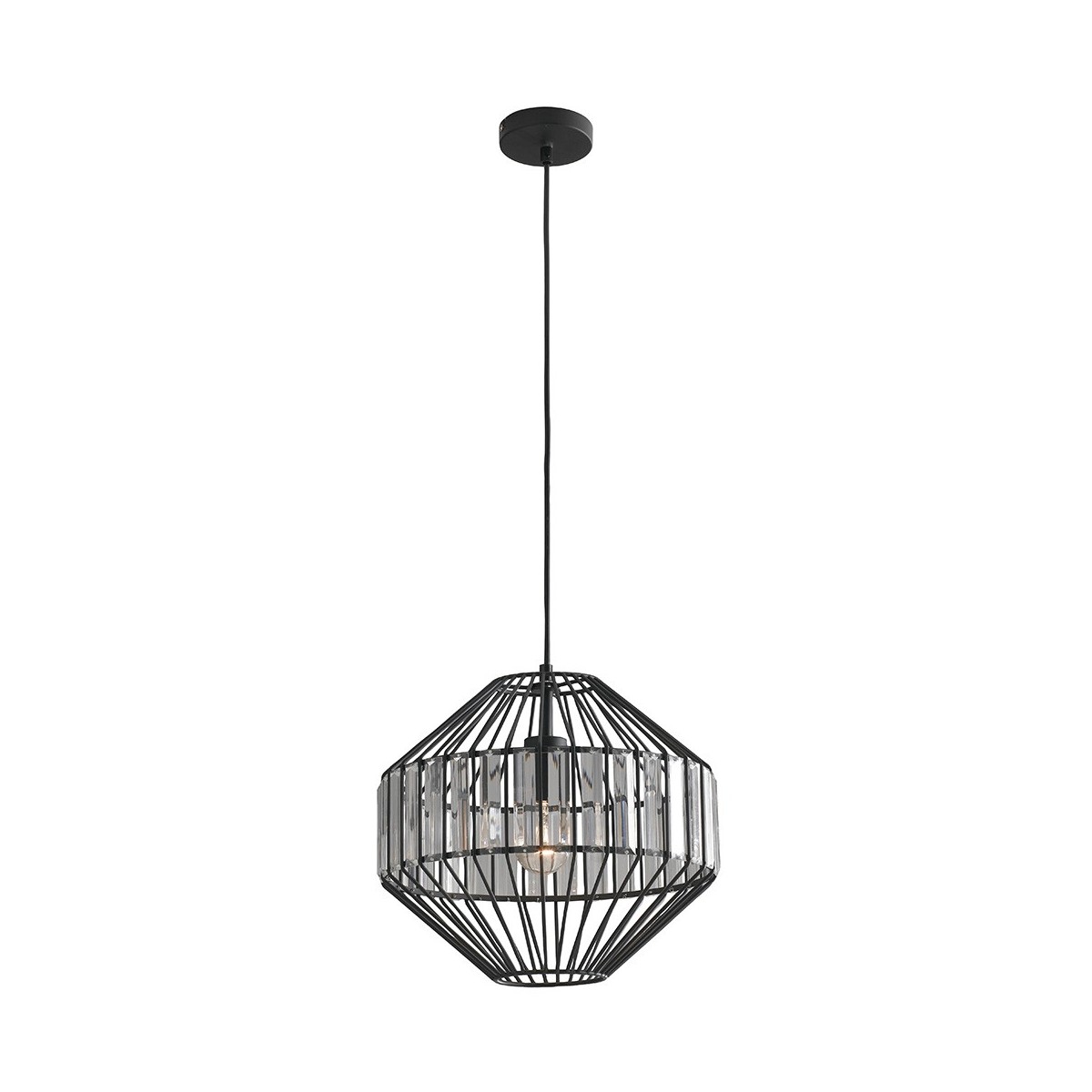 I-OPIUM-S1 C - Lustre Suspension abat-jour Cage Noir Métal Rustique Verre Vintage E27