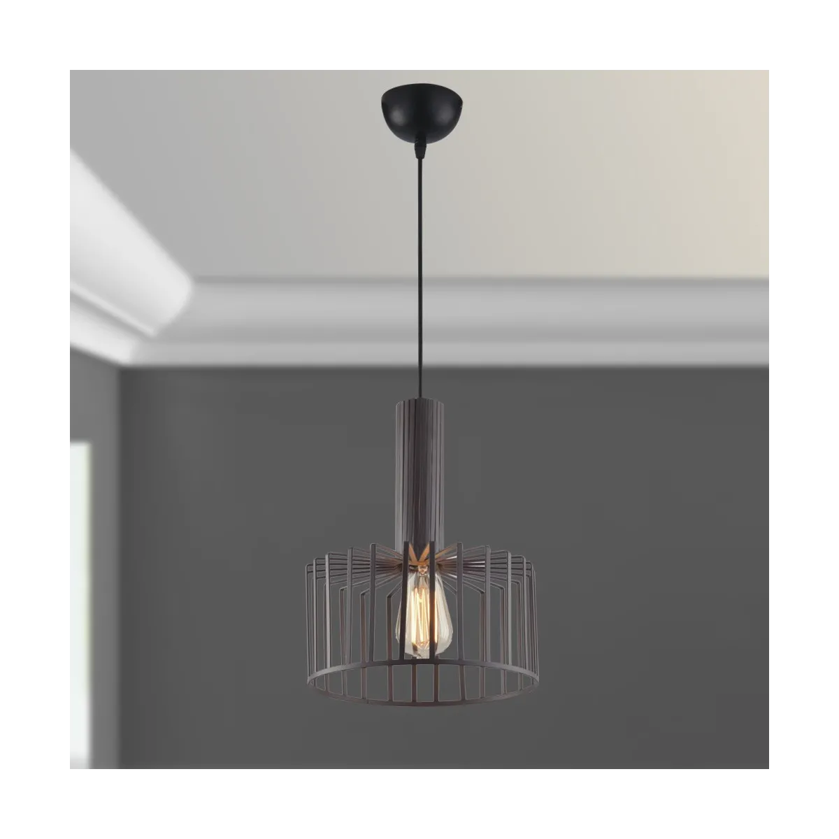 I-DAYTON-S25 BRO - Lampadario Sospensione Bronzo paralume Gabbia Metallo Rustico E27