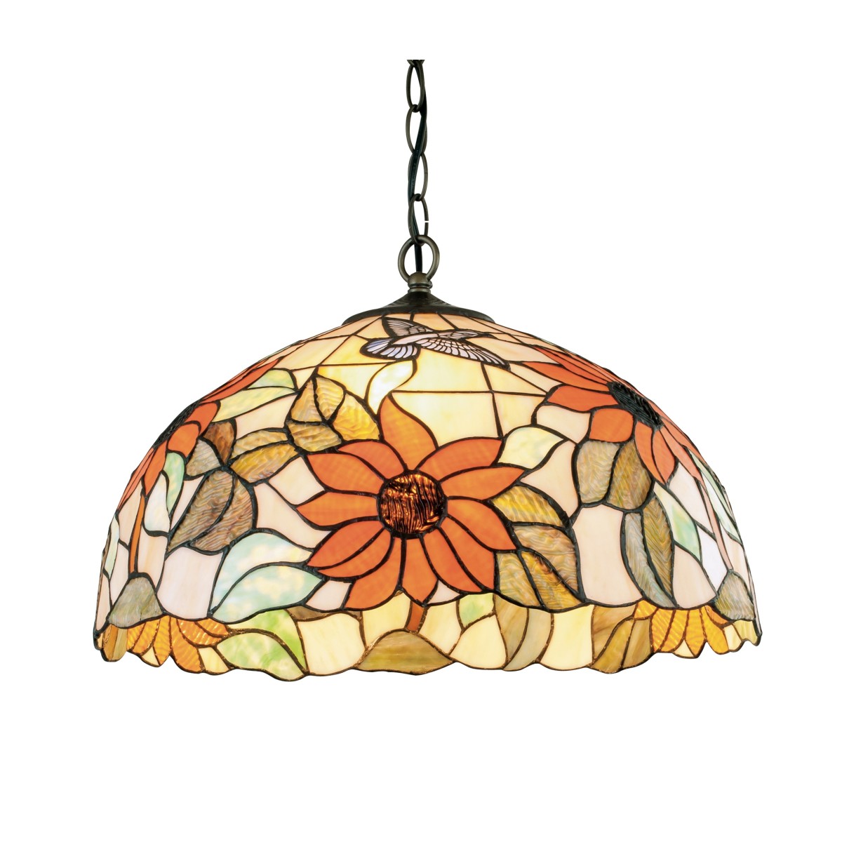 Sospensione Metallo Vetro Colorato Floreale Lampadario Classico E27