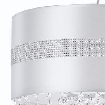 Abat-jour en tissu blanc brillant avec bande décorative et pendentifs en acrylique Lustre Chignon