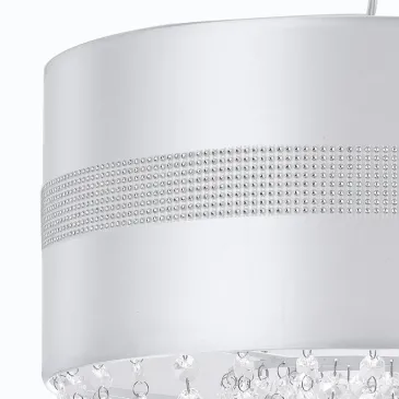 Abat-jour en tissu blanc brillant avec bande décorative et pendentifs en acrylique Lustre Chignon