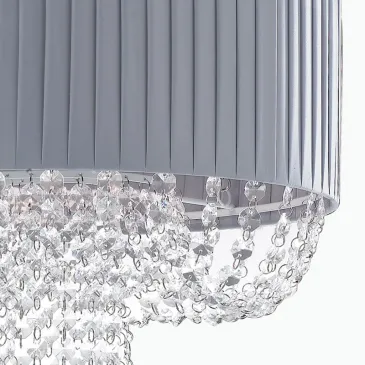 Abat-jour en tissu plissé gris avec décoration de gouttes en lustre Grahm en acrylique