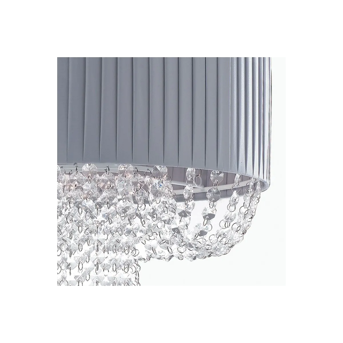 Abat-jour en tissu plissé gris avec décoration de gouttes en lustre Grahm en acrylique