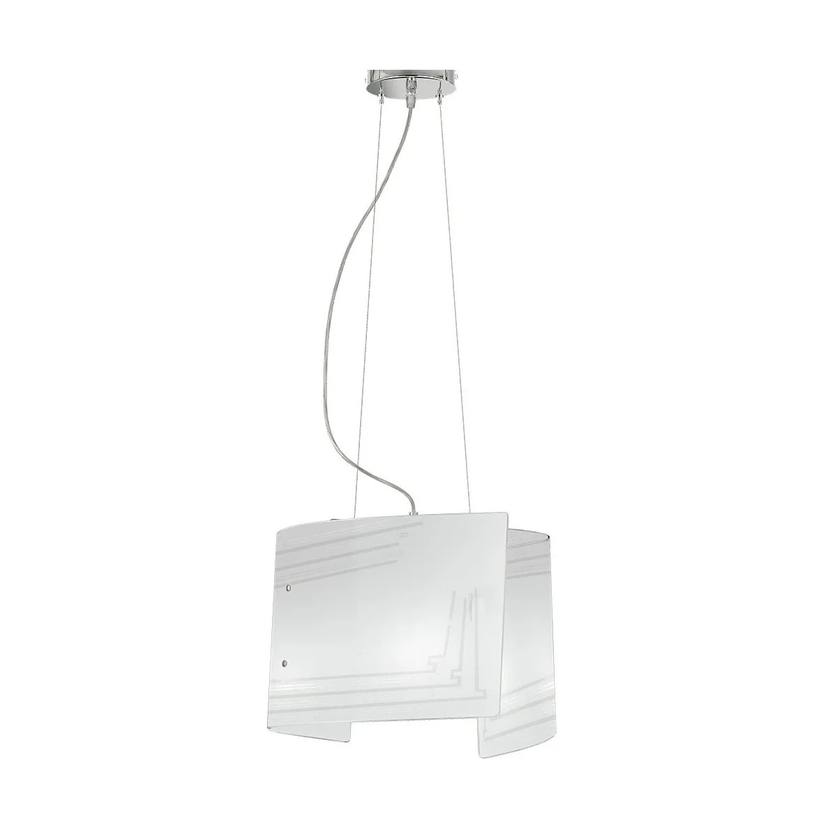 Lampadario Concept Altezza Regolabile con Diffusore in Vetro Bianco e Decoro Grigio Glitter