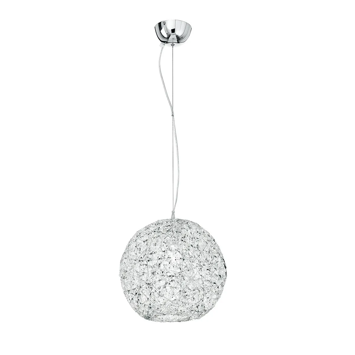 I-ASTRA/S35 - Lampadario Sospensione Sferico Intreccio Fili Alluminio Cristalli Interno Moderno E27