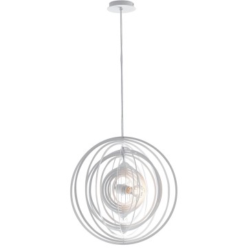 Lustre club en métal blanc à décor d'anneaux concentriques