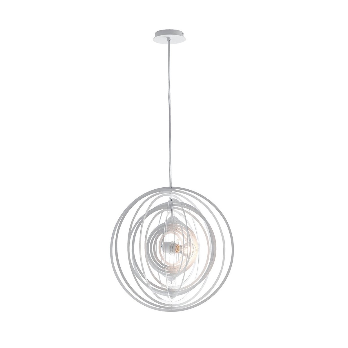 Lustre club en métal blanc à décor d'anneaux concentriques