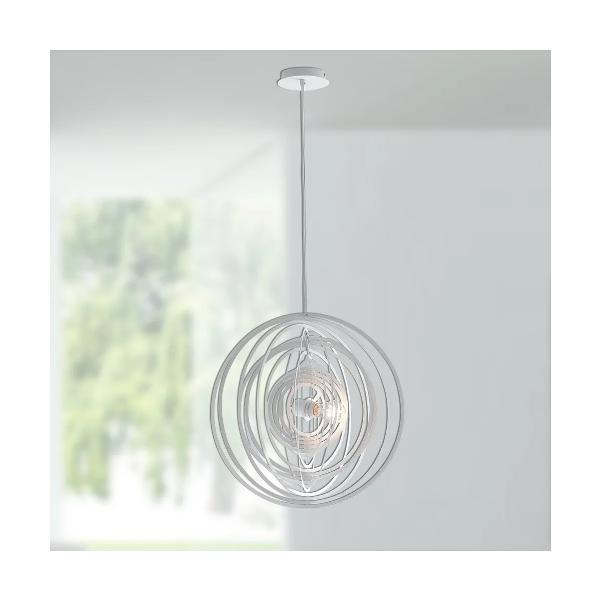 I-CLUB-S50 BCO - Lampadario Sospeso Metallo Bianco Anelli Concentrici Interno Moderno E27