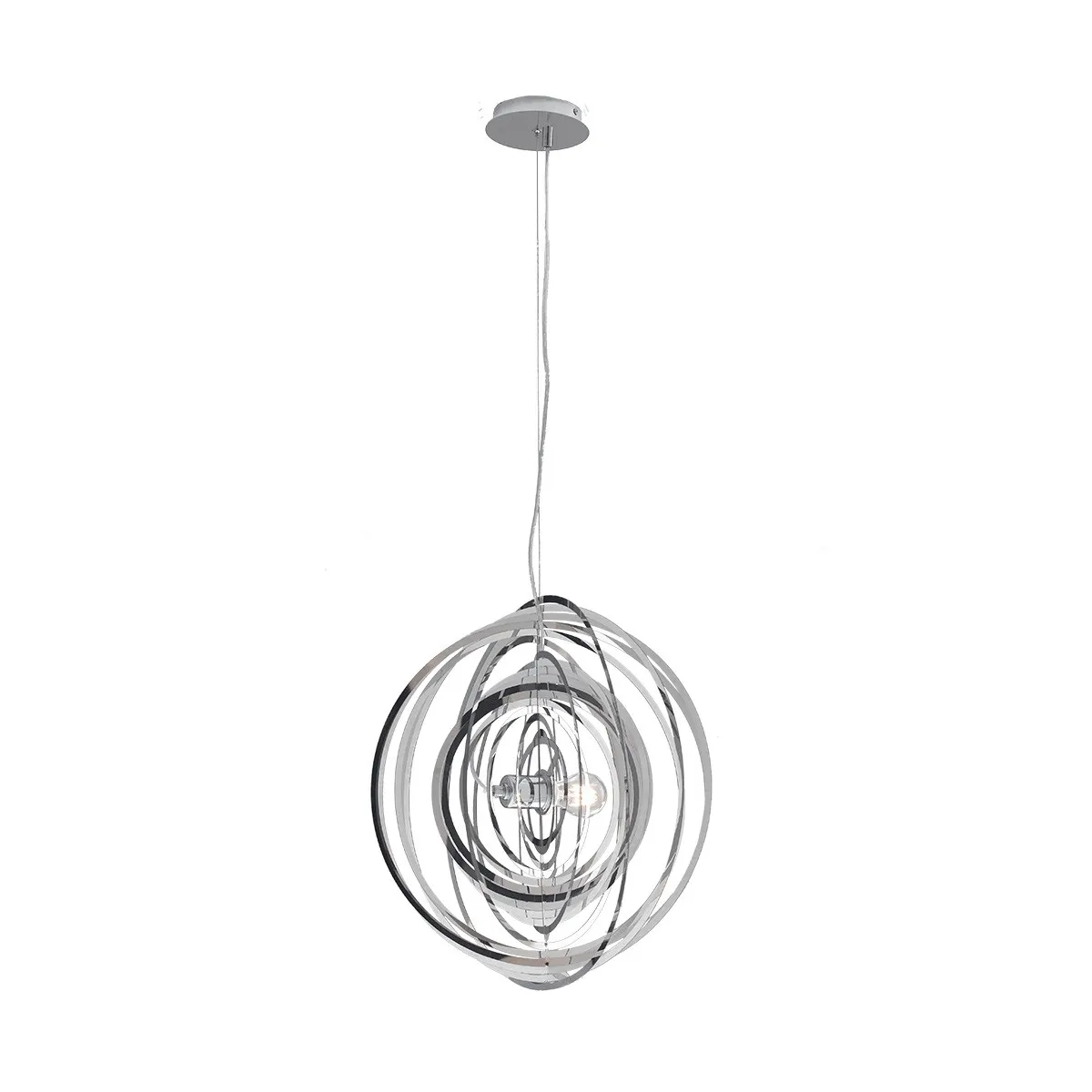 Suspension Club en métal chromé avec décoration anneaux concentriques