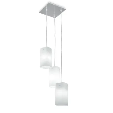 I-SQUARE/S3 - Lampadario a 3 Sospensioni Squadrate Vetro Bianco Metallo Moderno E27