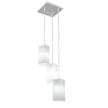 I-SQUARE / S3 - Lustre à 3 Suspensions Carrées Verre Blanc Métal Moderne E27