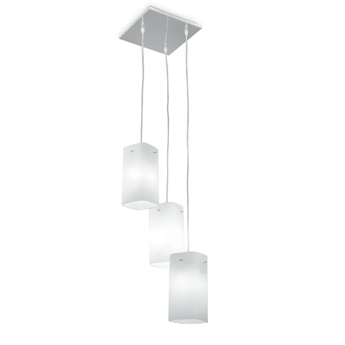 I-SQUARE/S3 - Lampadario a 3 Sospensioni Squadrate Vetro Bianco Metallo Moderno E27