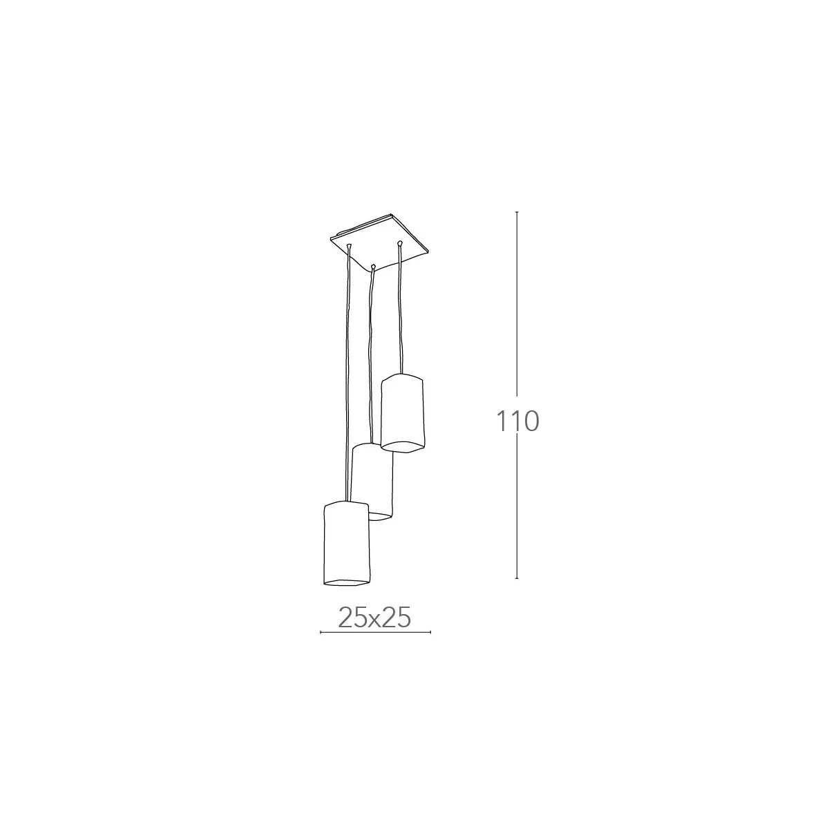 Lampadario Square 3 luci in Metallo con Paralumi Squadrati in Vetro Bianco FanEurope