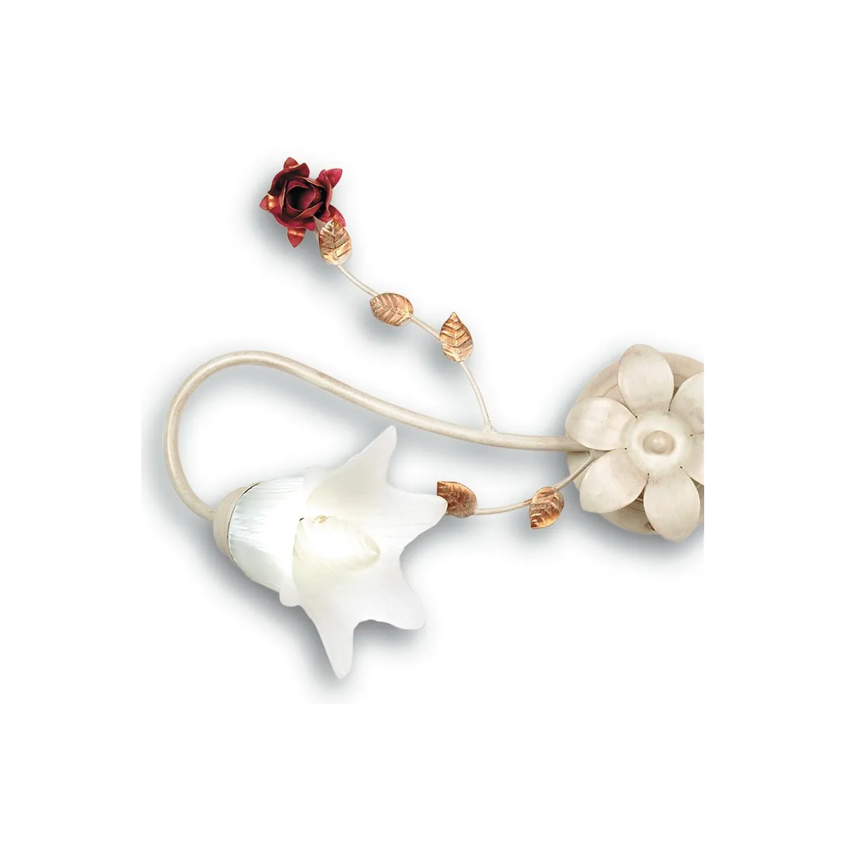 Plafonnier Rose en Métal Blanc avec Décoration Rose Rouge et Diffuseurs en Verre Fan Europe