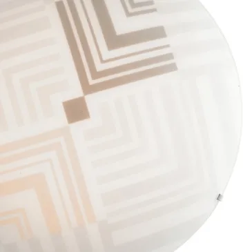 Plafonnier soixante-dix avec décoration marron gris abstrait sur verre blanc