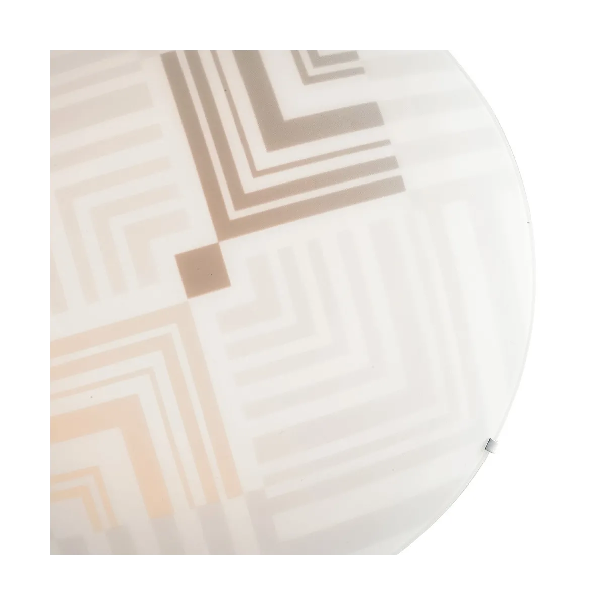 Plafonnier soixante-dix avec décoration marron gris abstrait sur verre blanc