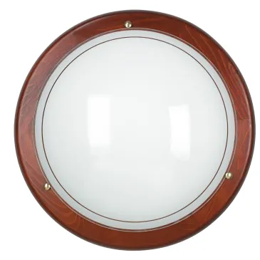 07/03812- Plafoniera Vetro Bianco Tonda Cornice Legno Lampada Classica E27