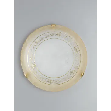 ROSY / PL40 - Plafonnier Floral Grec Rond Bord Ambré Verre Blanc Classique E27