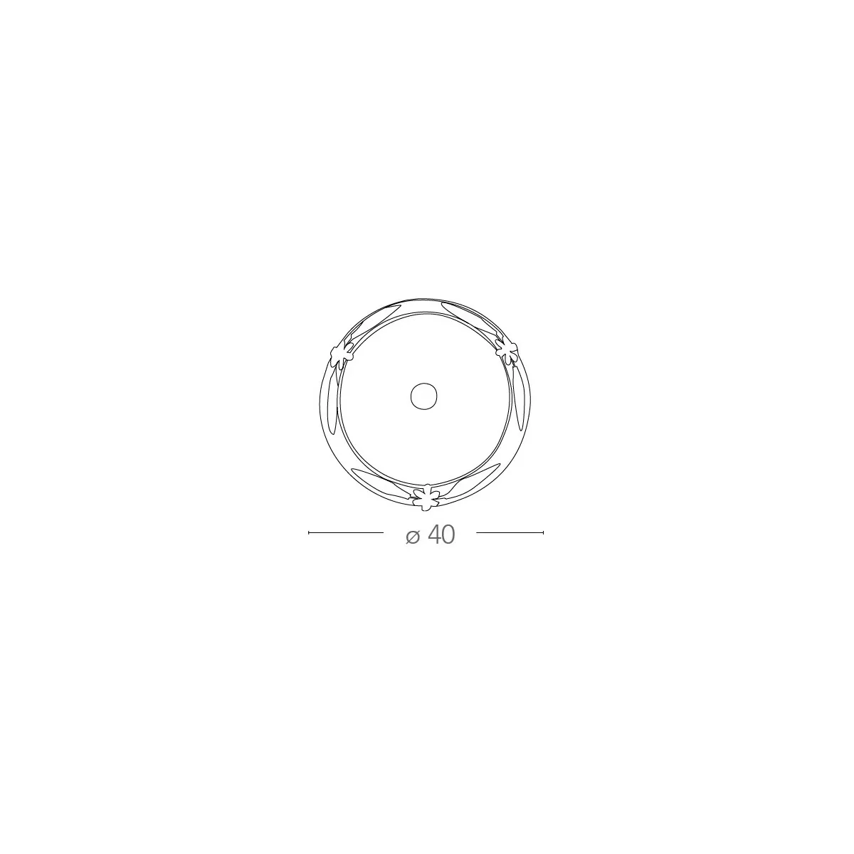 Plafonnier rond 40 cm avec diffuseur en verre albâtre et structure en métal décoré de fleurs bouclées