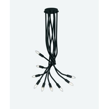Plafonnier Métal Silicone Noir Flexible 9 Lumières Plafond Moderne E14