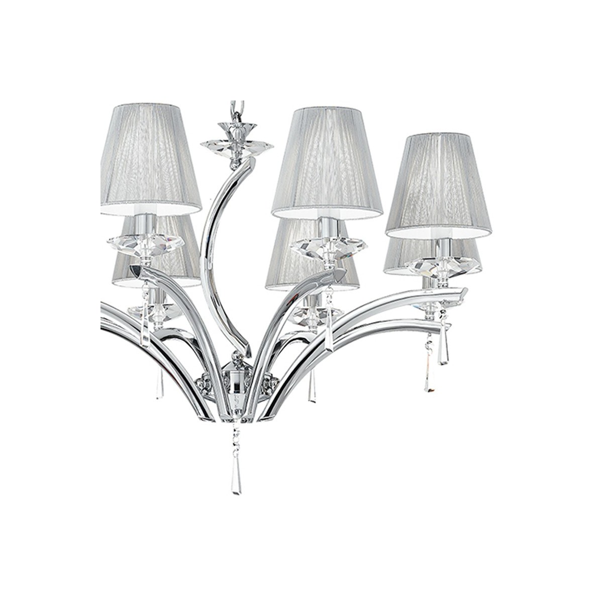 Lustre Orchestra en métal avec abat-jour en tissu argenté et cristal