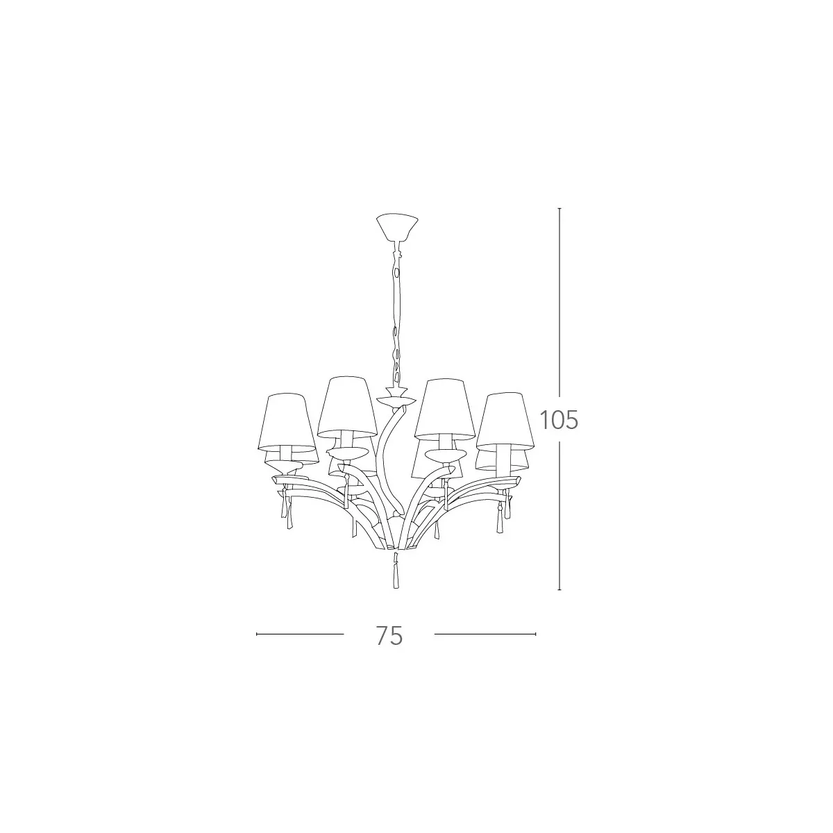 Lampadario Orchestra 8 luci in Metallo Cromo con Decori in Cristallo e Paralumi in Tessuto Argentato FanEurope