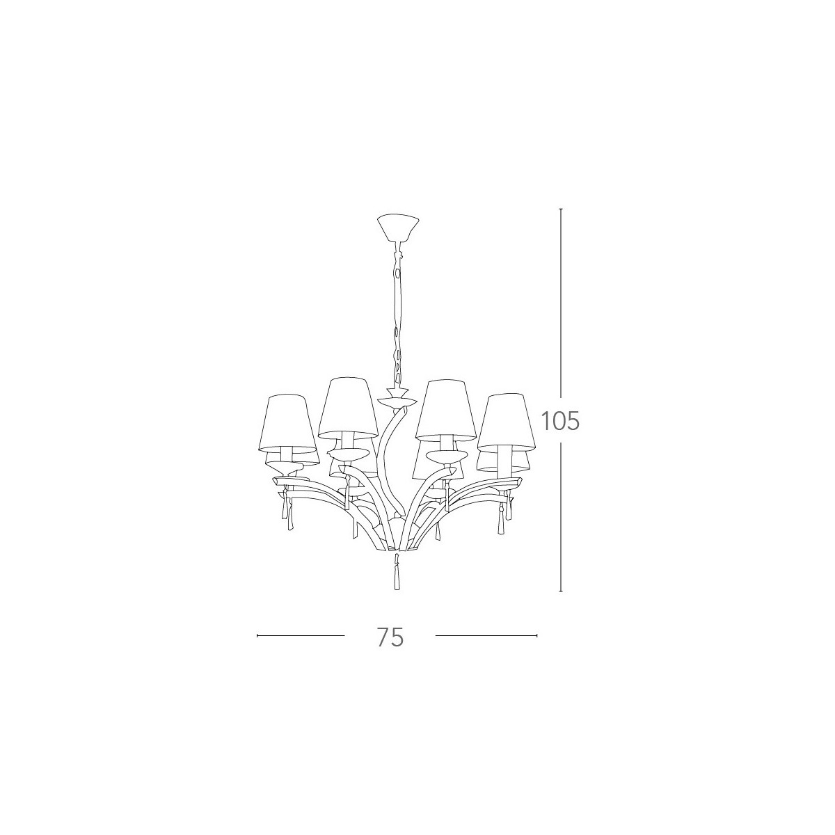 Lustre Orchestra 8 lumières en métal chromé avec décorations en cristal et abat-jour en tissu FanEurope argent