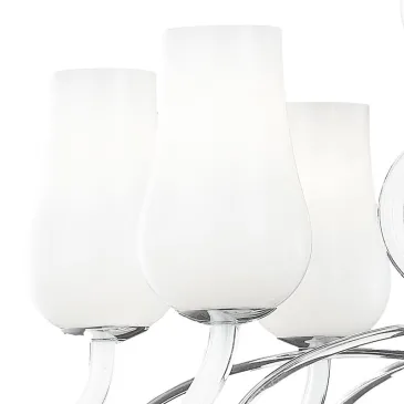 Lampadario Angel 12 luci con Diffusori in Pasta di Vetro Bianco e Bracci Trasparenti