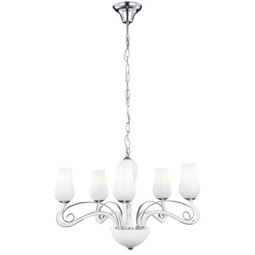 I-ANGEL / 5 - Lustre à Suspension Classique Transparent Verre Soufflé Blanc Chrome Décoration E14