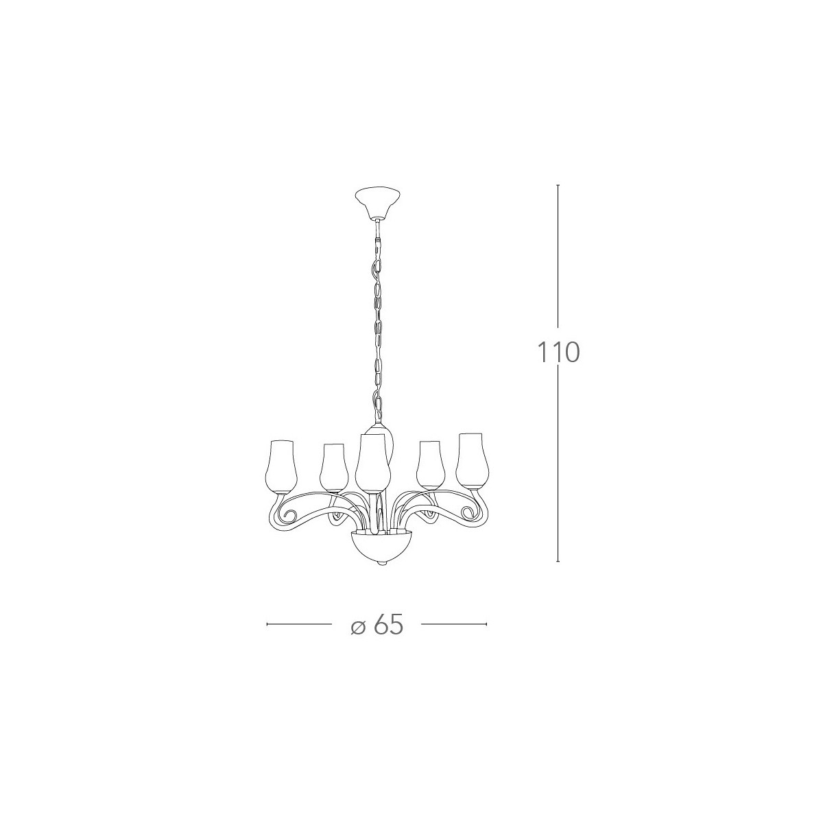 Lampadario Angel 5 luci in Vetro Bianco e Trasparente con Decoro Cromo FanEurope